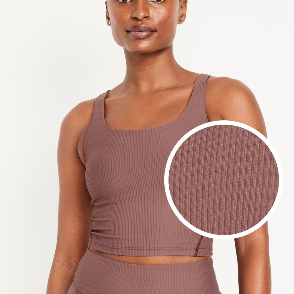 Old Navy Light Support PowerSoft Rib Longline Sports Bra Size M Warm Taupe